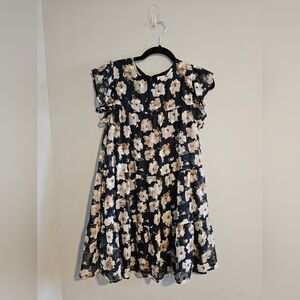 Pink Lily Navy & White Floral Ruffled Tiered Sundress | Medium